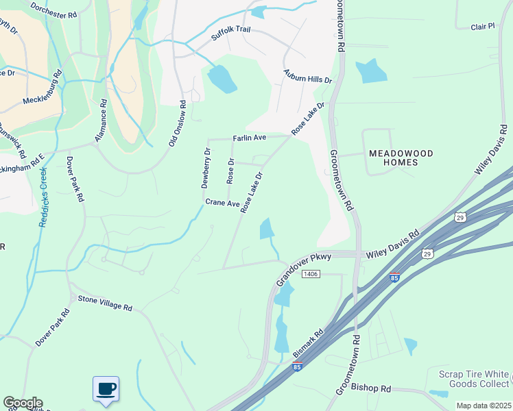 map of restaurants, bars, coffee shops, grocery stores, and more near 4115 Rose Lake Drive in Greensboro