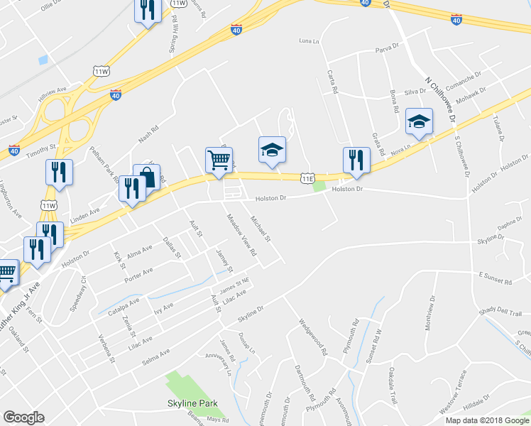 map of restaurants, bars, coffee shops, grocery stores, and more near 4628 Holston Drive in Knoxville