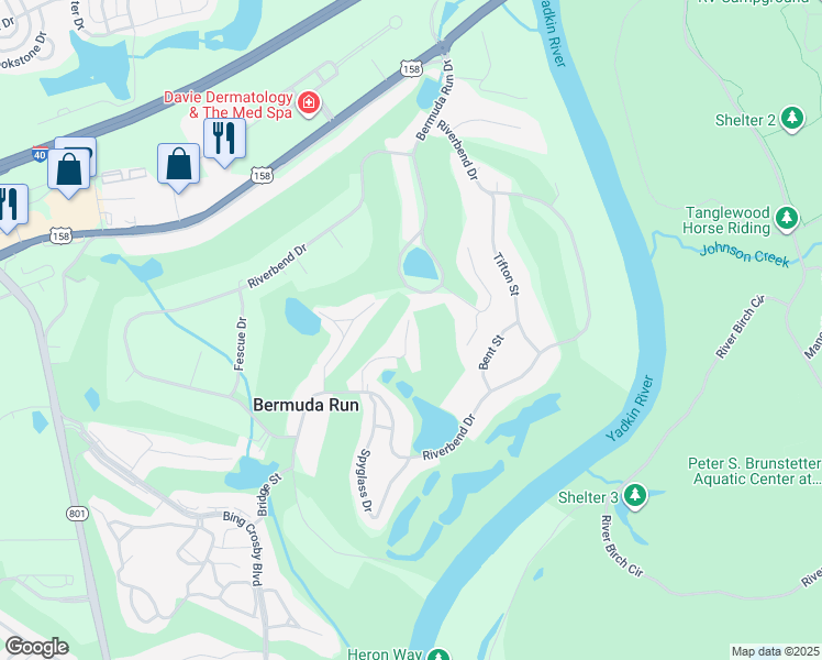 map of restaurants, bars, coffee shops, grocery stores, and more near 182 Golfview Drive in Advance