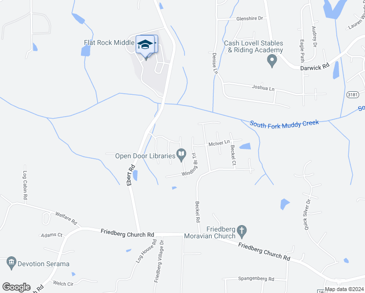 map of restaurants, bars, coffee shops, grocery stores, and more near 5215 Smoky Ridge Lane in Winston-Salem