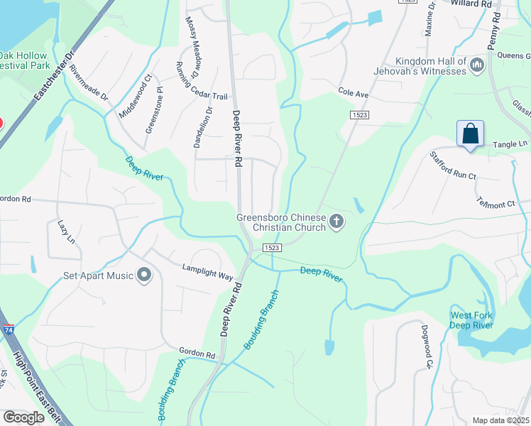 map of restaurants, bars, coffee shops, grocery stores, and more near 2675 Splitbrooke Drive in High Point