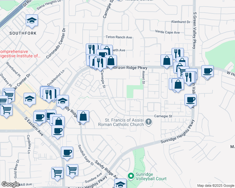 map of restaurants, bars, coffee shops, grocery stores, and more near 700 Carnegie Street in Henderson