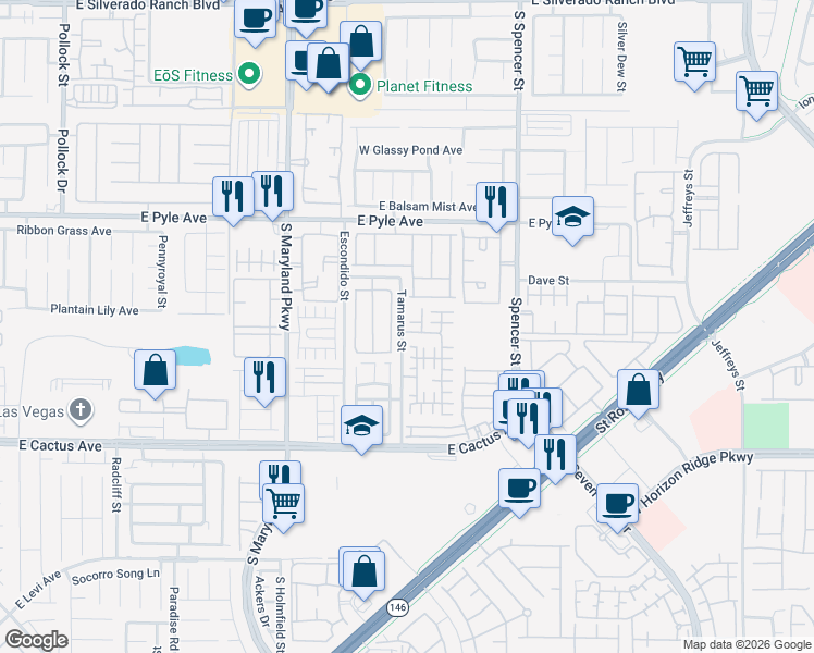map of restaurants, bars, coffee shops, grocery stores, and more near 10288 Montana Mountain Street in Las Vegas