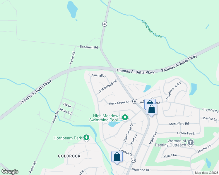 map of restaurants, bars, coffee shops, grocery stores, and more near 1501 Homestead Road in Rocky Mount