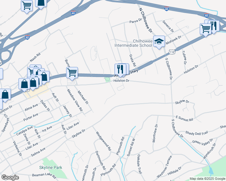 map of restaurants, bars, coffee shops, grocery stores, and more near 112 Holston Court in Knoxville