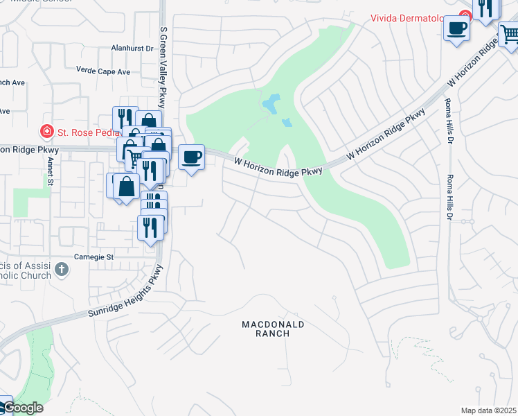 map of restaurants, bars, coffee shops, grocery stores, and more near 2174 King Mesa Drive in Henderson