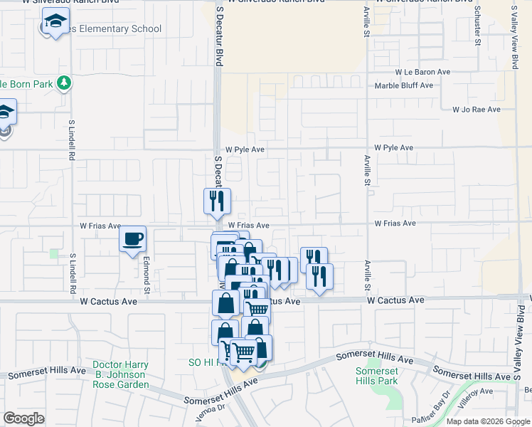 map of restaurants, bars, coffee shops, grocery stores, and more near 4740 Parkarbor Avenue in Las Vegas