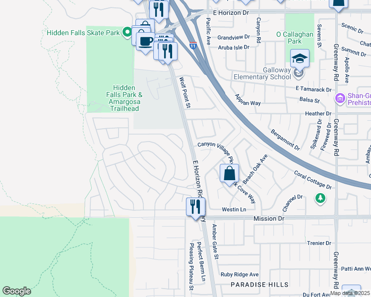 map of restaurants, bars, coffee shops, grocery stores, and more near 734 Descartes Avenue in Henderson