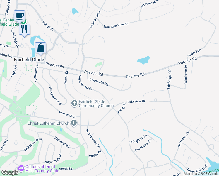 map of restaurants, bars, coffee shops, grocery stores, and more near 136 Greenwells Road in Crossville