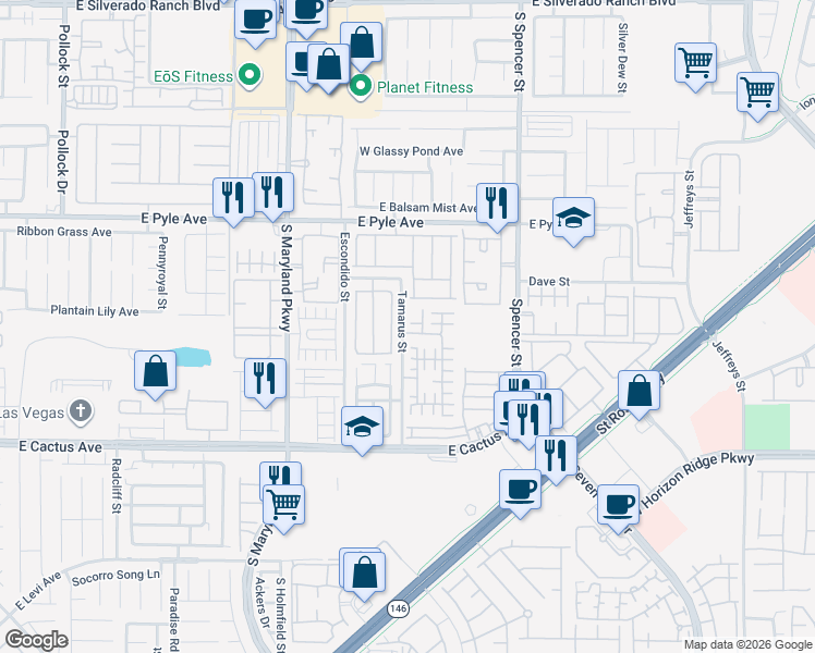 map of restaurants, bars, coffee shops, grocery stores, and more near 10288 Montana Mountain Street in Las Vegas