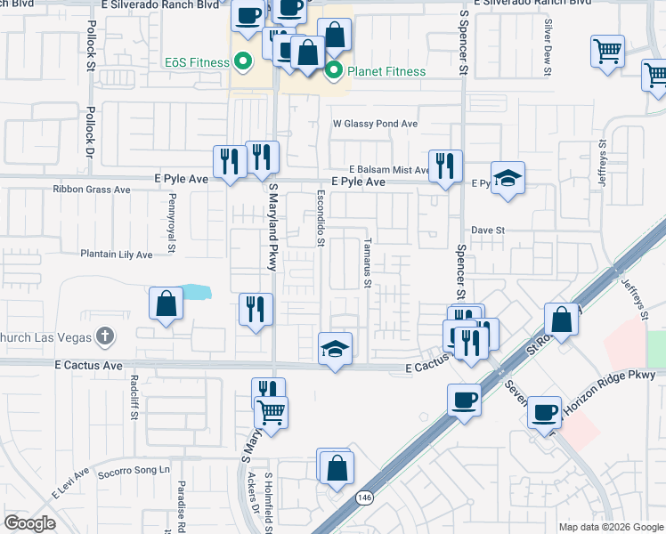 map of restaurants, bars, coffee shops, grocery stores, and more near 10292 Missouri Meadows Street in Las Vegas