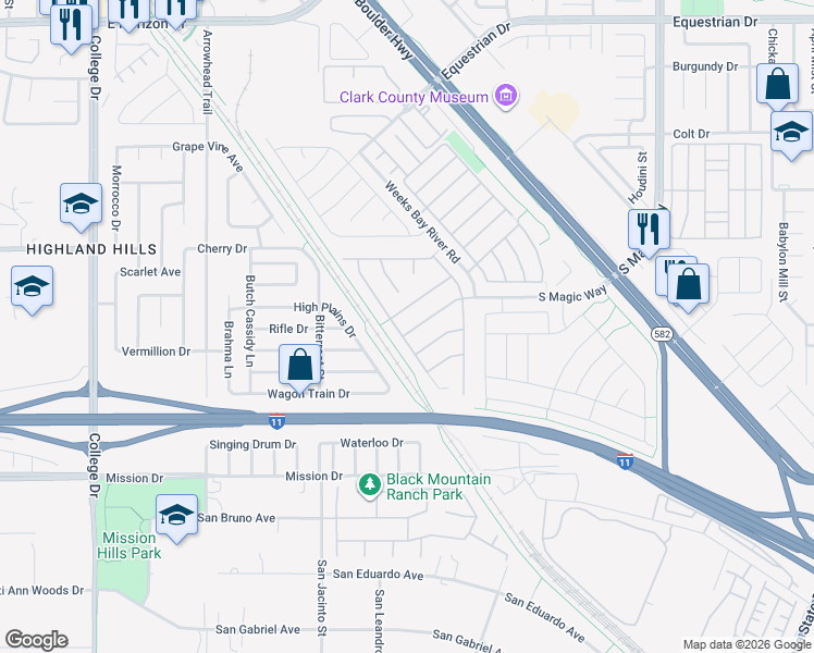 map of restaurants, bars, coffee shops, grocery stores, and more near 952 Buffalo River Avenue in Henderson