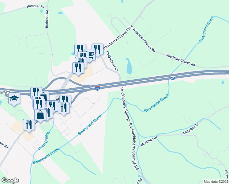 map of restaurants, bars, coffee shops, grocery stores, and more near 939 Huckleberry Springs Road in Knoxville