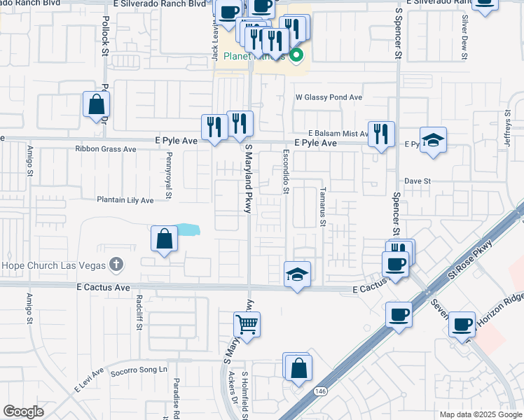 map of restaurants, bars, coffee shops, grocery stores, and more near 1252 Raggedy Ann Avenue in Las Vegas