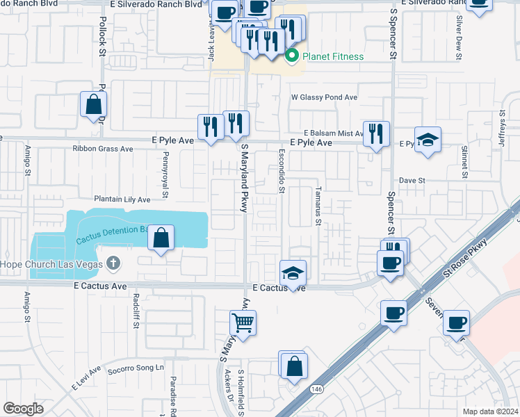 map of restaurants, bars, coffee shops, grocery stores, and more near 1252 Raggedy Ann Avenue in Las Vegas