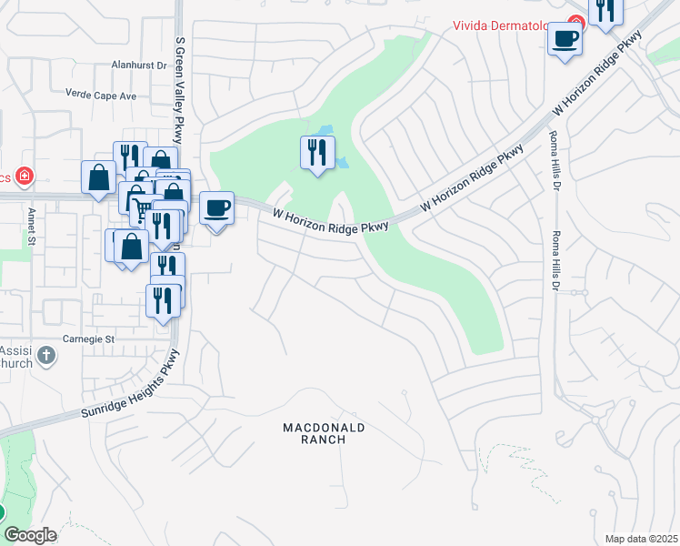 map of restaurants, bars, coffee shops, grocery stores, and more near 533 Cypress Links Avenue in Henderson
