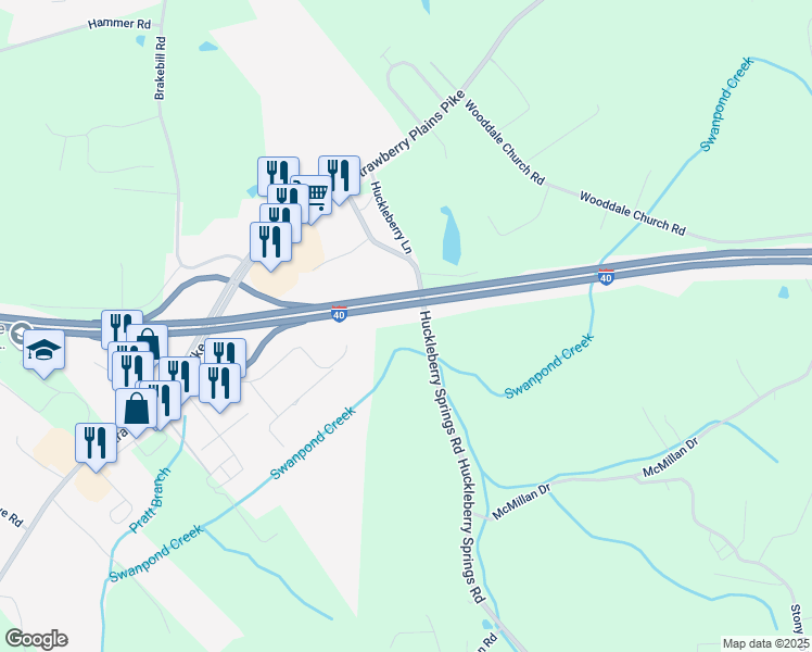 map of restaurants, bars, coffee shops, grocery stores, and more near 939 Huckleberry Springs Road in Knoxville