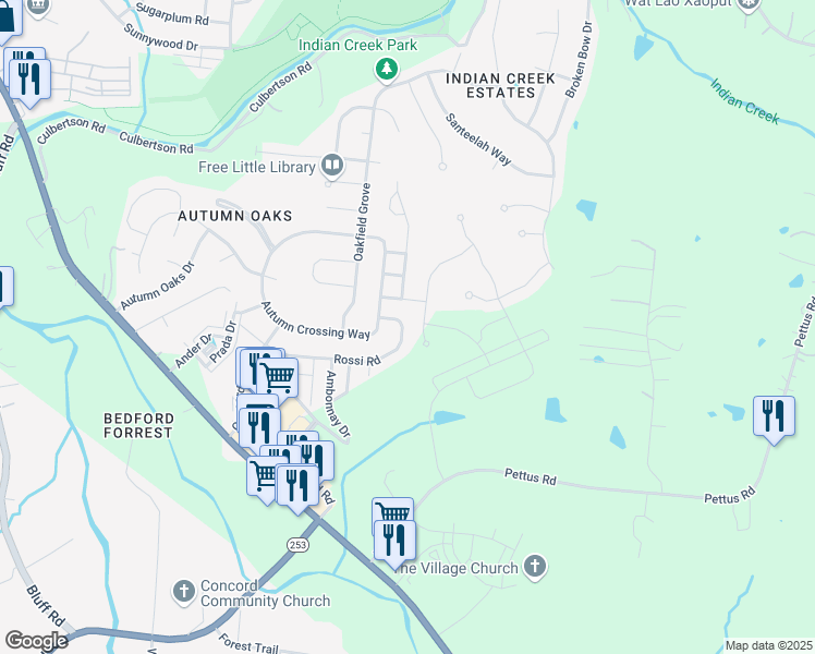map of restaurants, bars, coffee shops, grocery stores, and more near 8350 Rossi Road in Brentwood
