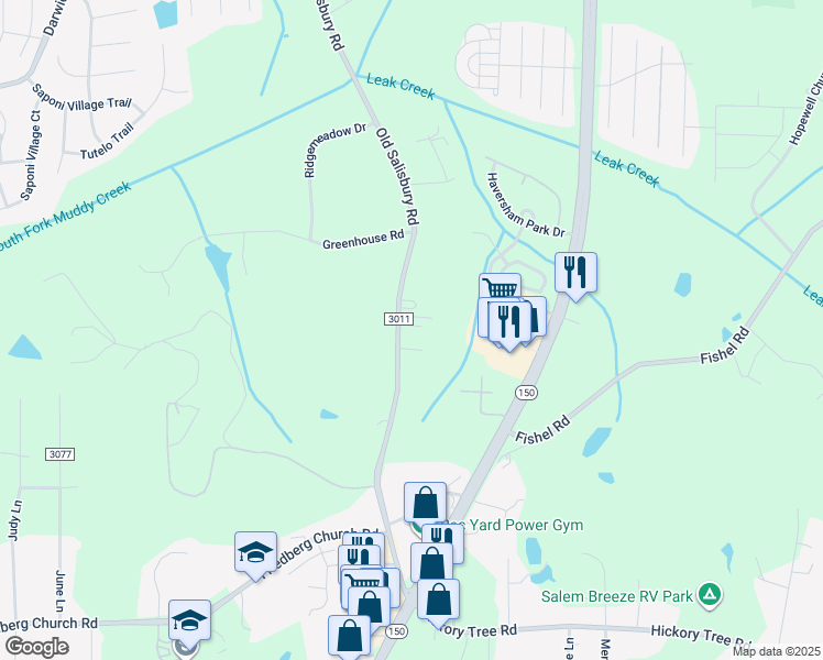 map of restaurants, bars, coffee shops, grocery stores, and more near 3141 Old Salisbury Road in Winston-Salem