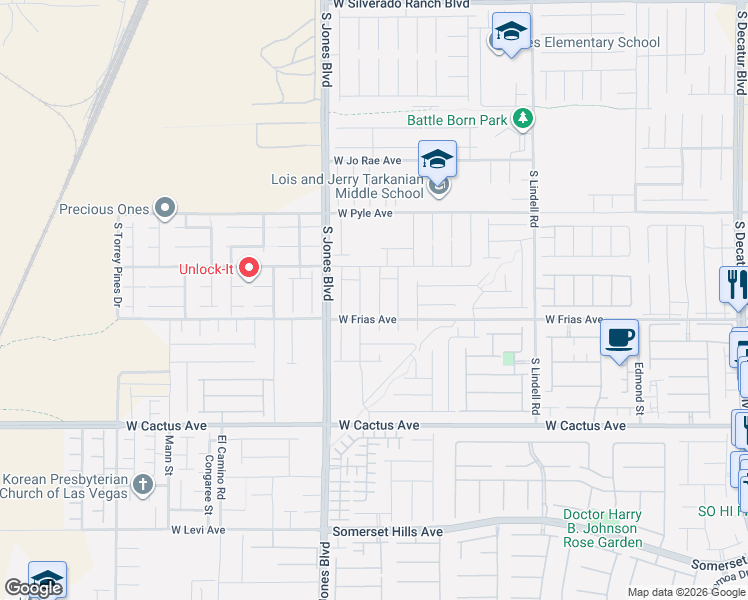 map of restaurants, bars, coffee shops, grocery stores, and more near 10264 Massachusetts Court in Las Vegas