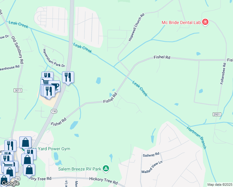 map of restaurants, bars, coffee shops, grocery stores, and more near 438 Fishel Road in Winston-Salem