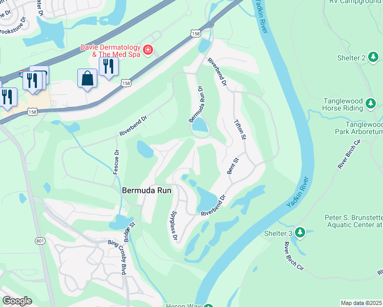 map of restaurants, bars, coffee shops, grocery stores, and more near 182 Golfview Drive in Advance
