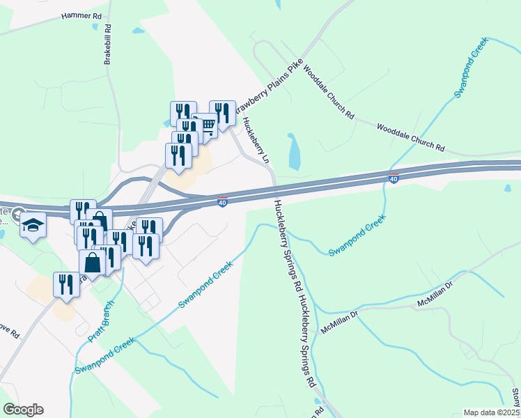 map of restaurants, bars, coffee shops, grocery stores, and more near 939 Huckleberry Springs Road in Knoxville