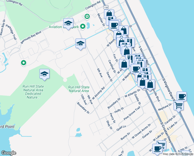 map of restaurants, bars, coffee shops, grocery stores, and more near 907 7th Ave in Kill Devil Hills