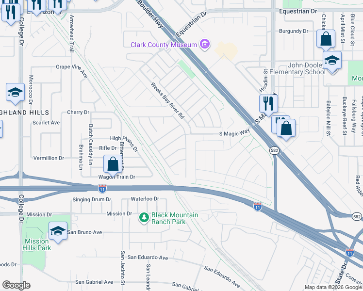 map of restaurants, bars, coffee shops, grocery stores, and more near 992 Mackenzie Creek Avenue in Henderson