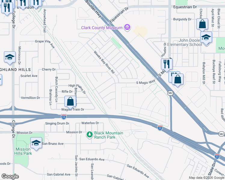 map of restaurants, bars, coffee shops, grocery stores, and more near 992 Mackenzie Creek Avenue in Henderson