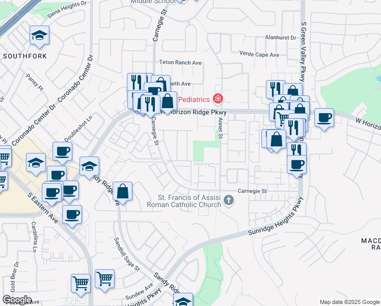 map of restaurants, bars, coffee shops, grocery stores, and more near 700 Carnegie Street in Henderson