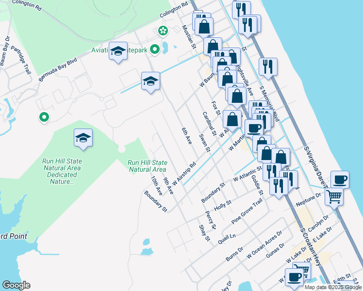 map of restaurants, bars, coffee shops, grocery stores, and more near 907 7th Avenue in Kill Devil Hills