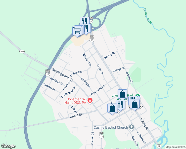 map of restaurants, bars, coffee shops, grocery stores, and more near 702 Belmont Street in Windsor