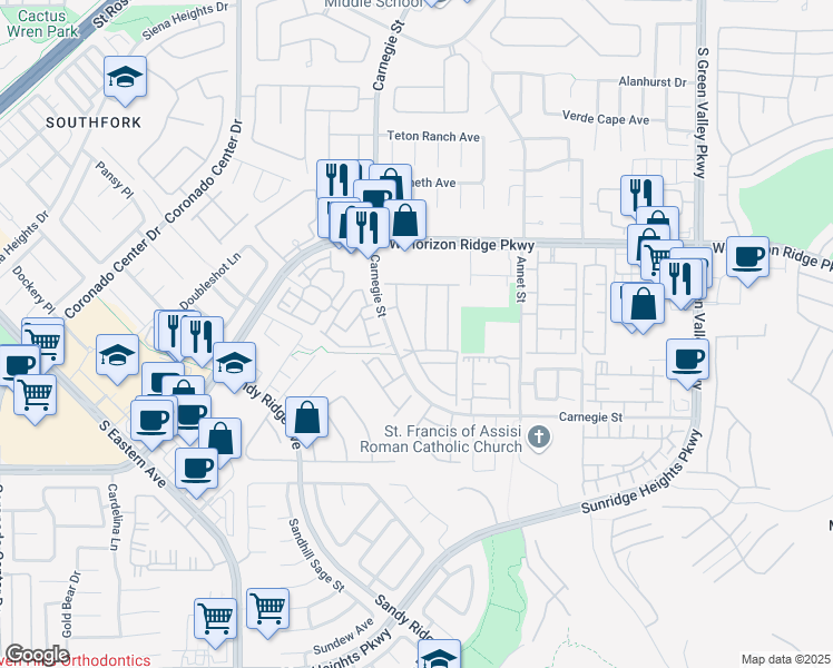 map of restaurants, bars, coffee shops, grocery stores, and more near 700 Carnegie Street in Henderson