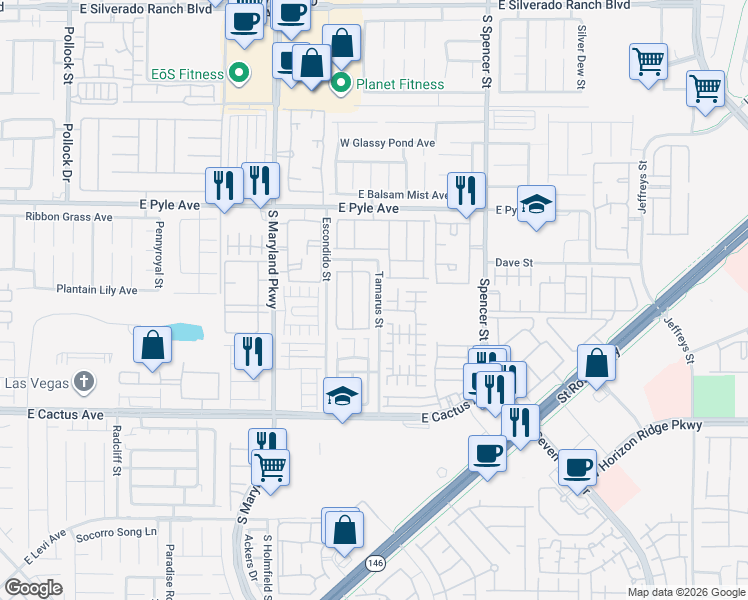 map of restaurants, bars, coffee shops, grocery stores, and more near 10288 Montana Mountain Street in Las Vegas