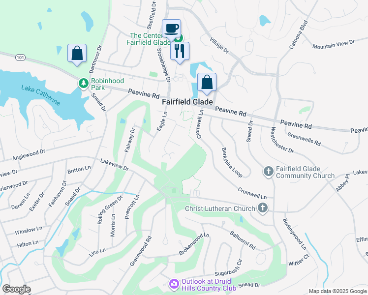 map of restaurants, bars, coffee shops, grocery stores, and more near 93 Eagle Court in Crossville
