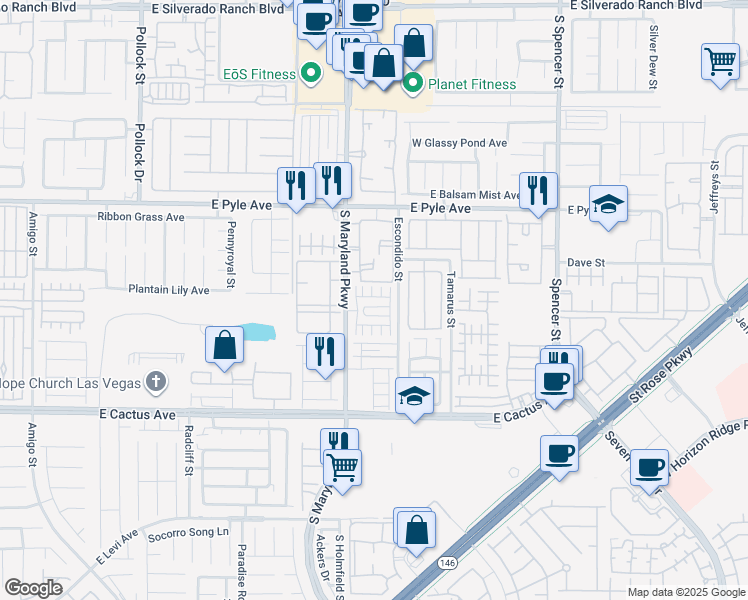 map of restaurants, bars, coffee shops, grocery stores, and more near 1283 Little Boy Blue Avenue in Las Vegas