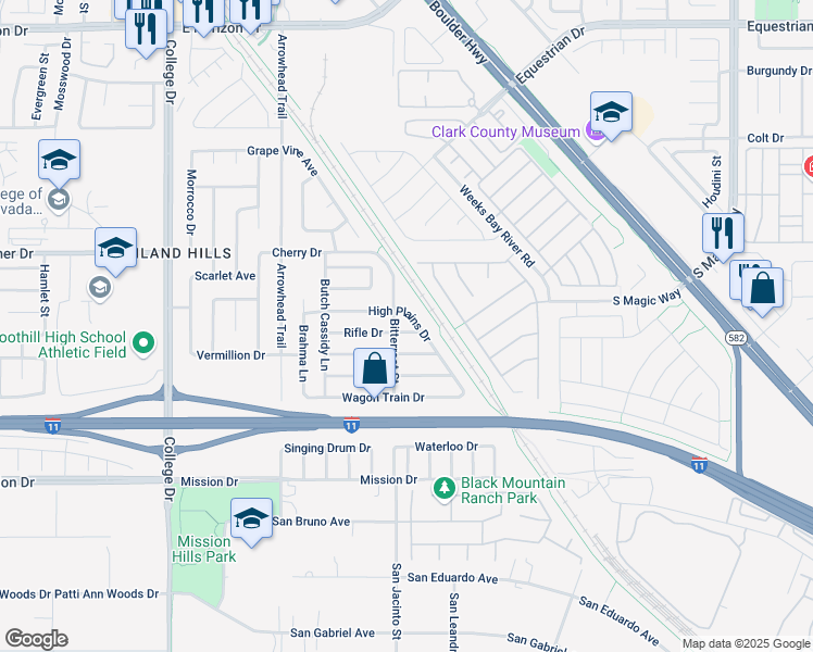 map of restaurants, bars, coffee shops, grocery stores, and more near 939 Rifle Drive in Henderson