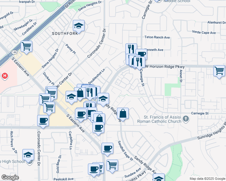 map of restaurants, bars, coffee shops, grocery stores, and more near 674 Tremaine Court in Henderson