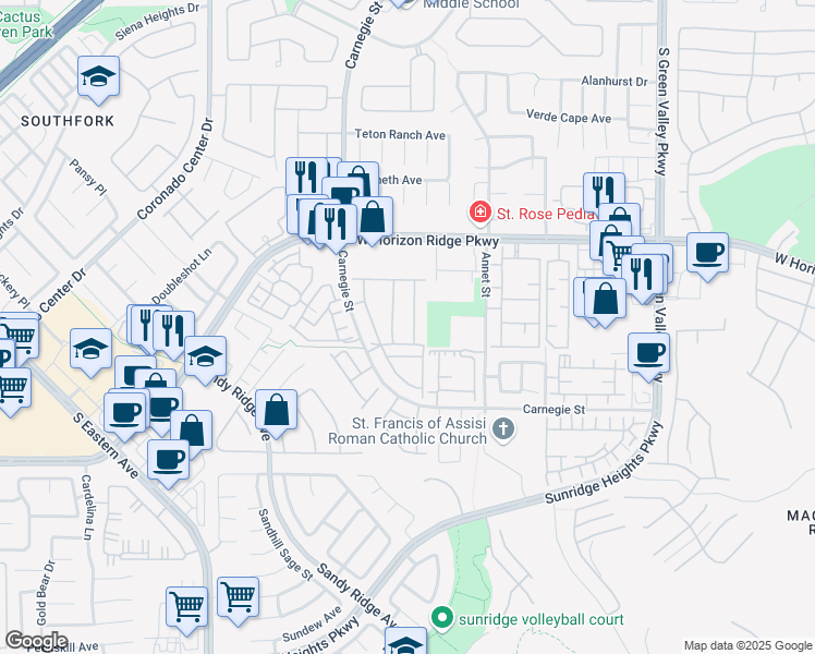 map of restaurants, bars, coffee shops, grocery stores, and more near 700 Carnegie Street in Henderson