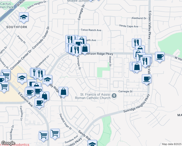 map of restaurants, bars, coffee shops, grocery stores, and more near 700 Carnegie Street in Henderson