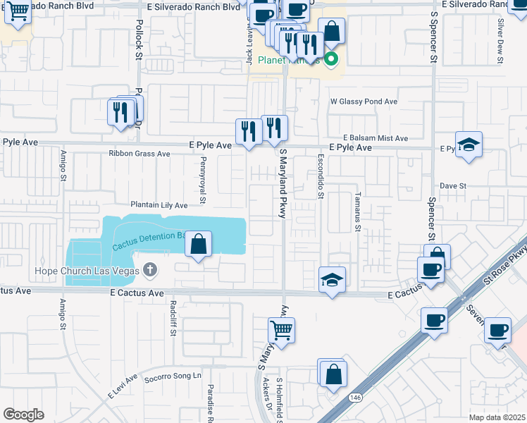 map of restaurants, bars, coffee shops, grocery stores, and more near 10245 South Maryland Parkway in Las Vegas