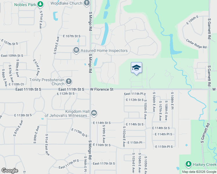 map of restaurants, bars, coffee shops, grocery stores, and more near 10422 East 111th Street South in Bixby