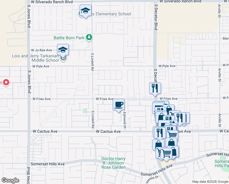 map of restaurants, bars, coffee shops, grocery stores, and more near 5292 Cholla Cactus Avenue in Las Vegas