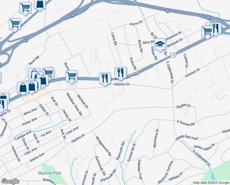 map of restaurants, bars, coffee shops, grocery stores, and more near 112 Holston Court in Knoxville