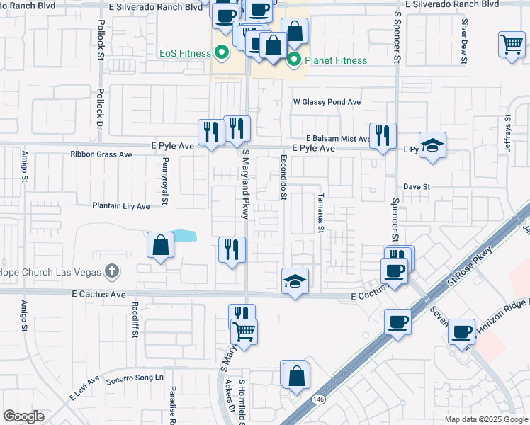 map of restaurants, bars, coffee shops, grocery stores, and more near 1283 Little Boy Blue Avenue in Las Vegas