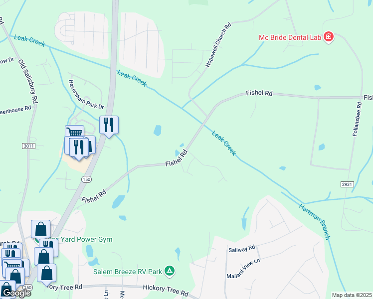 map of restaurants, bars, coffee shops, grocery stores, and more near 438 Fishel Road in Winston-Salem
