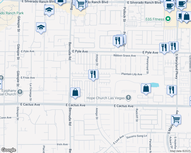 map of restaurants, bars, coffee shops, grocery stores, and more near 10294 Bethel Mill Street in Las Vegas