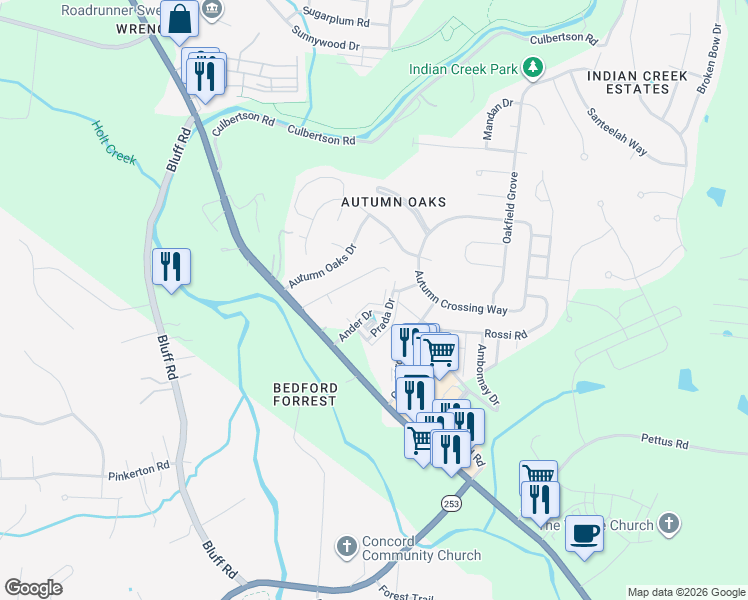 map of restaurants, bars, coffee shops, grocery stores, and more near 5539 Prada Drive in Brentwood