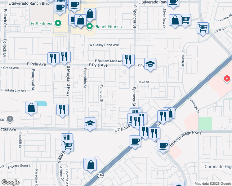 map of restaurants, bars, coffee shops, grocery stores, and more near 10299 Cherry Brook Street in Las Vegas